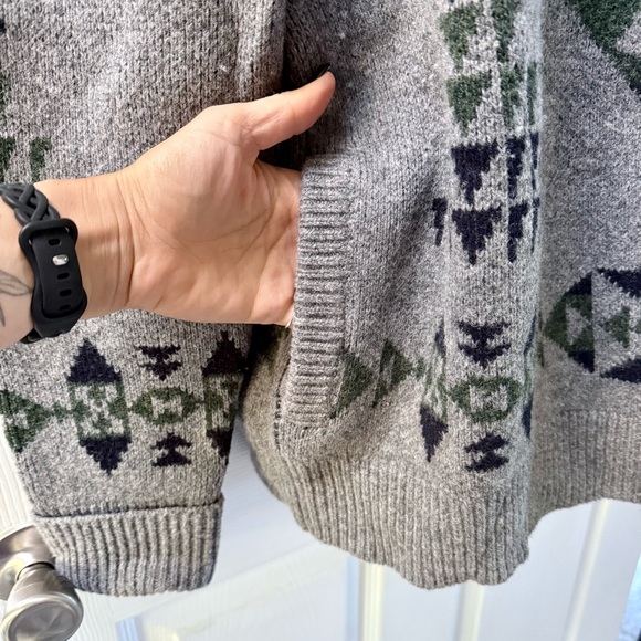 PENDLETON 100% Lambs Wool Aztec Zip Up Men’s Sweater Cardigan Grey Green Size L - Picture 6 of 9